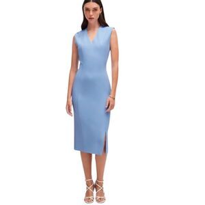 BOSS SLEEVELESS V-NECK DRESS WITH EXPOSED REAR ZIP in Blue